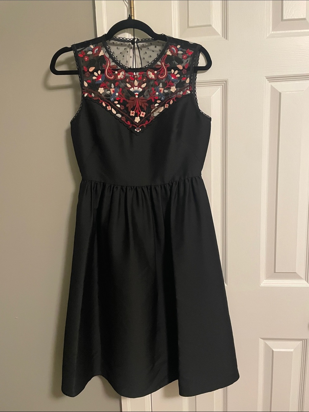 Kate Spade Black Dress with Red & Multicolor Embroidered Yoke